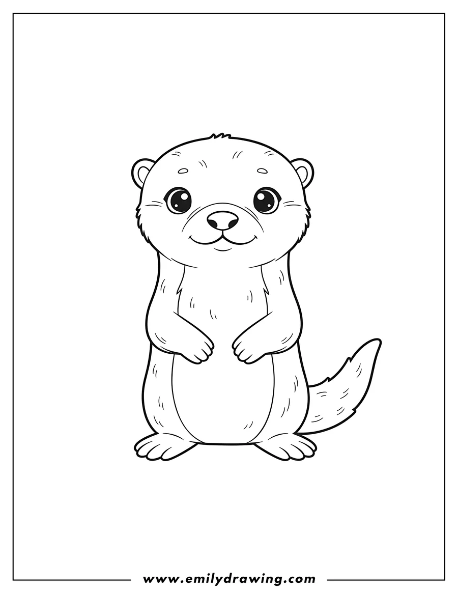 PDF style coloring page: A simple standing baby otter facing forward