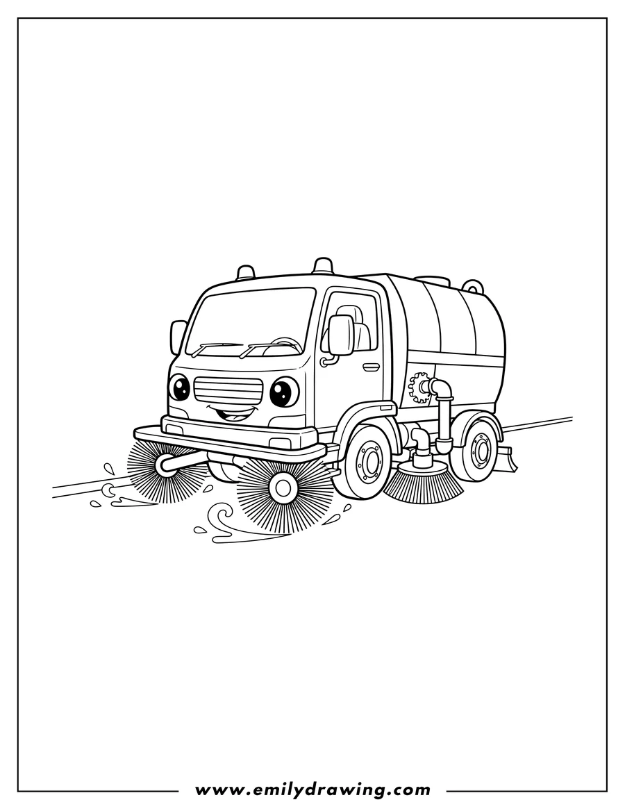 Outline drawing of street Cleaner Truck Scaled, with visible cleaning brushes