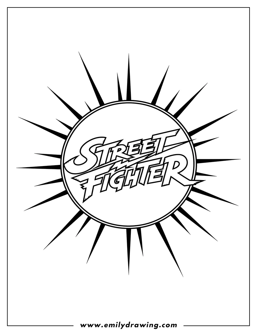 Linear illustration of street Fighter Logo, inside a circle with radiating lines