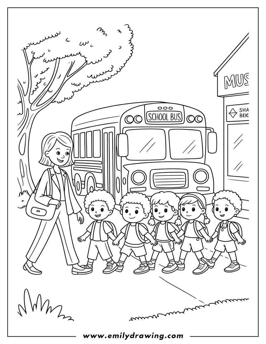 Doodle style coloring picture of teacher