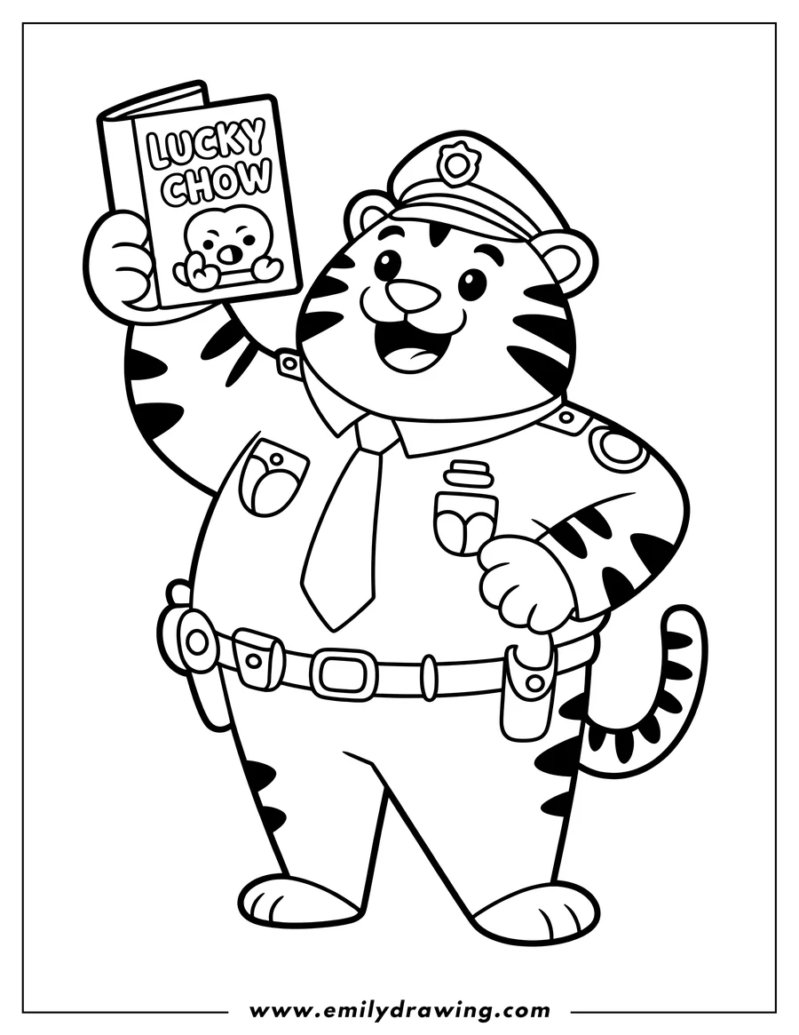 Doodle style coloring picture of tiger Police Officer