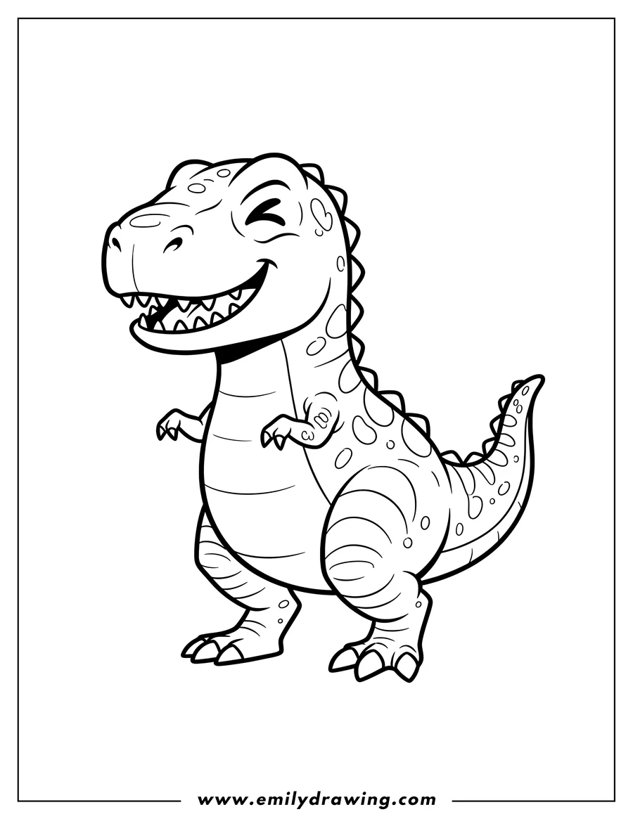 Coloring page for kids: simple To Color Tyrannosaurus Rex Scaled, cute cartoon style, winking