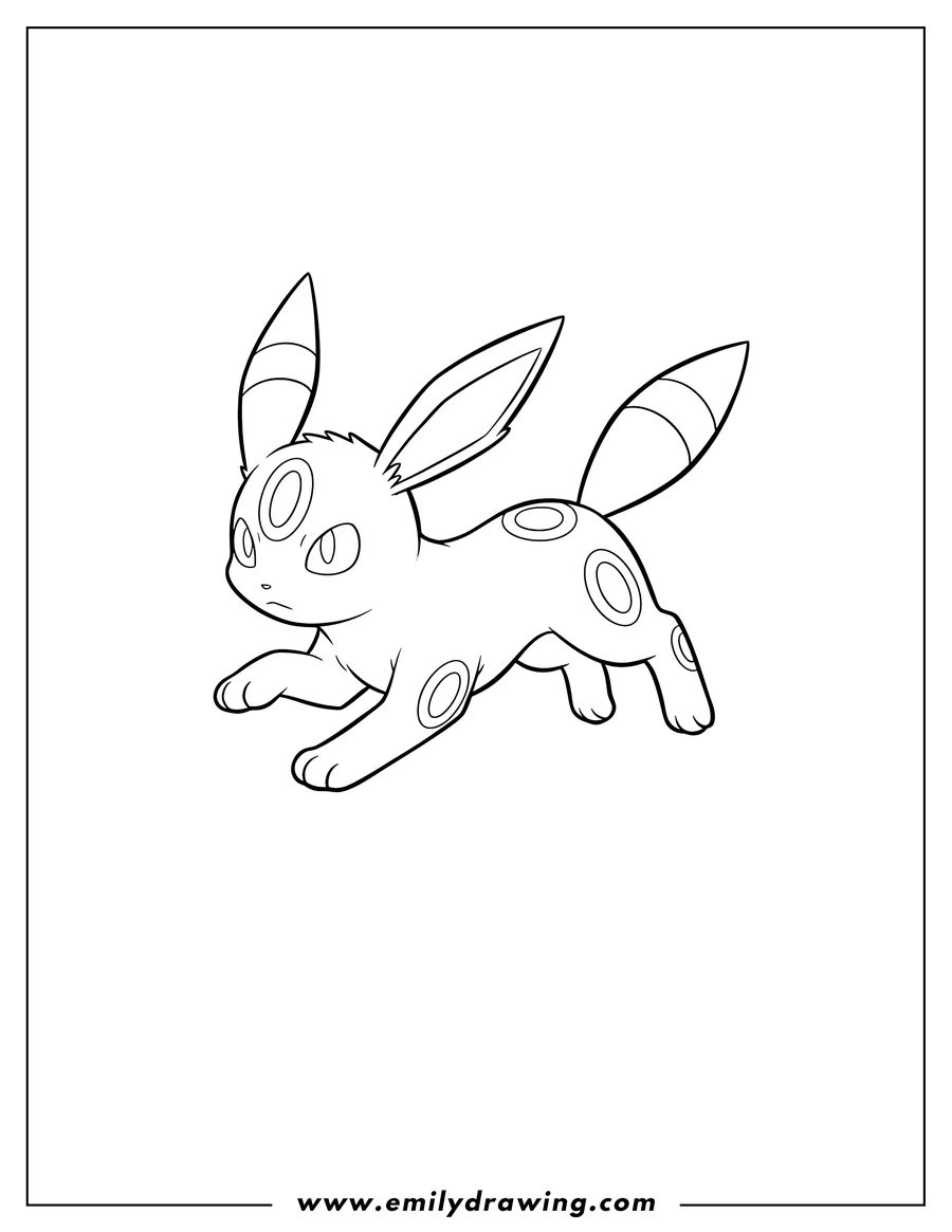 Downloadable coloring page of umbreon running coloring page with Pokémon logo