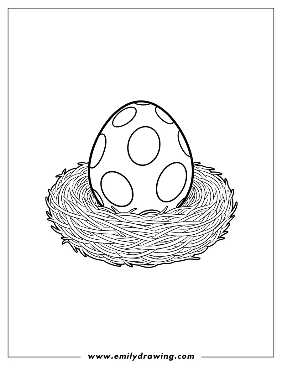 Printable coloring page of simple Yoshi Egg with spots in a nest to color