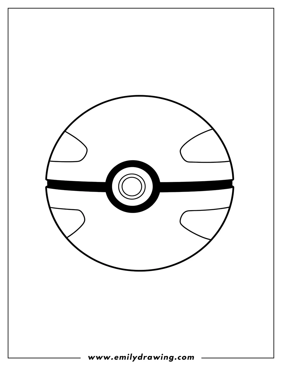 Downloadable coloring page of A single Great Ball Poke Ball, front view