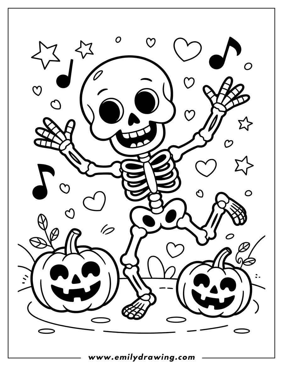 Printable line art of skeleton
