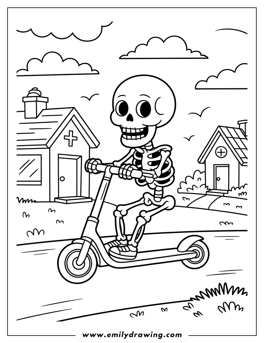 Black and white line art of skeleton