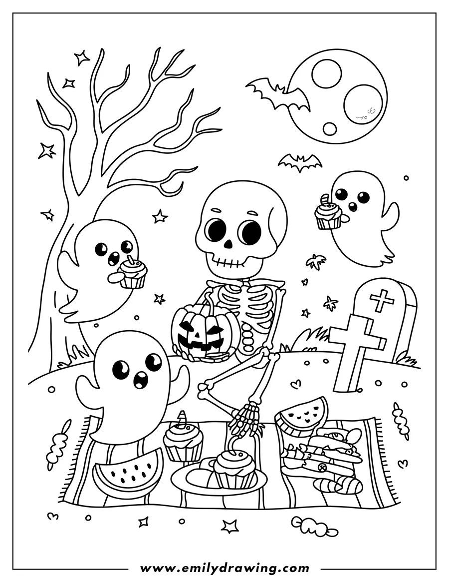Downloadable coloring page of skeleton
