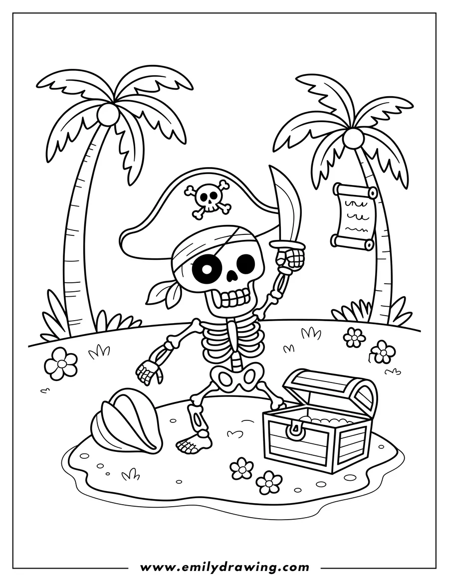 High quality printable skeleton Pirate for coloring