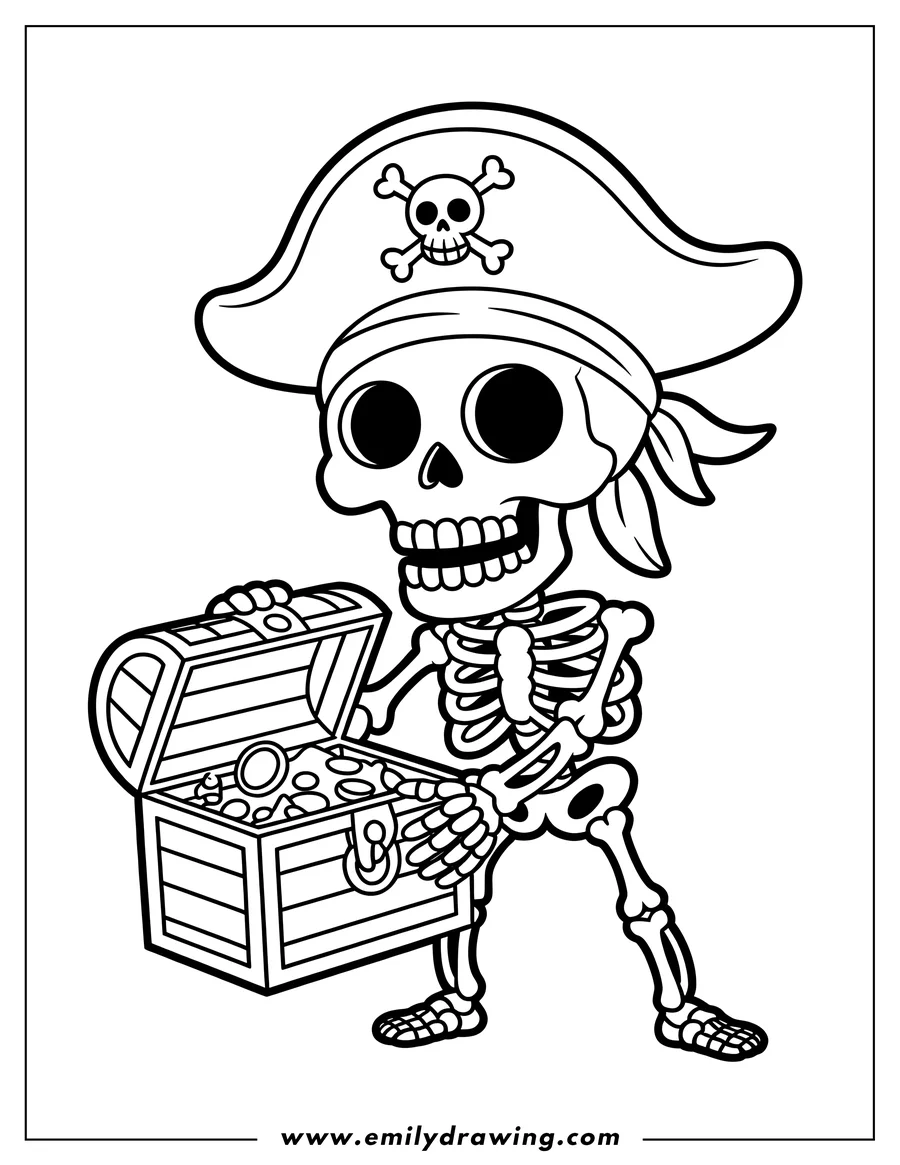 Printable line art of skeleton Pirate