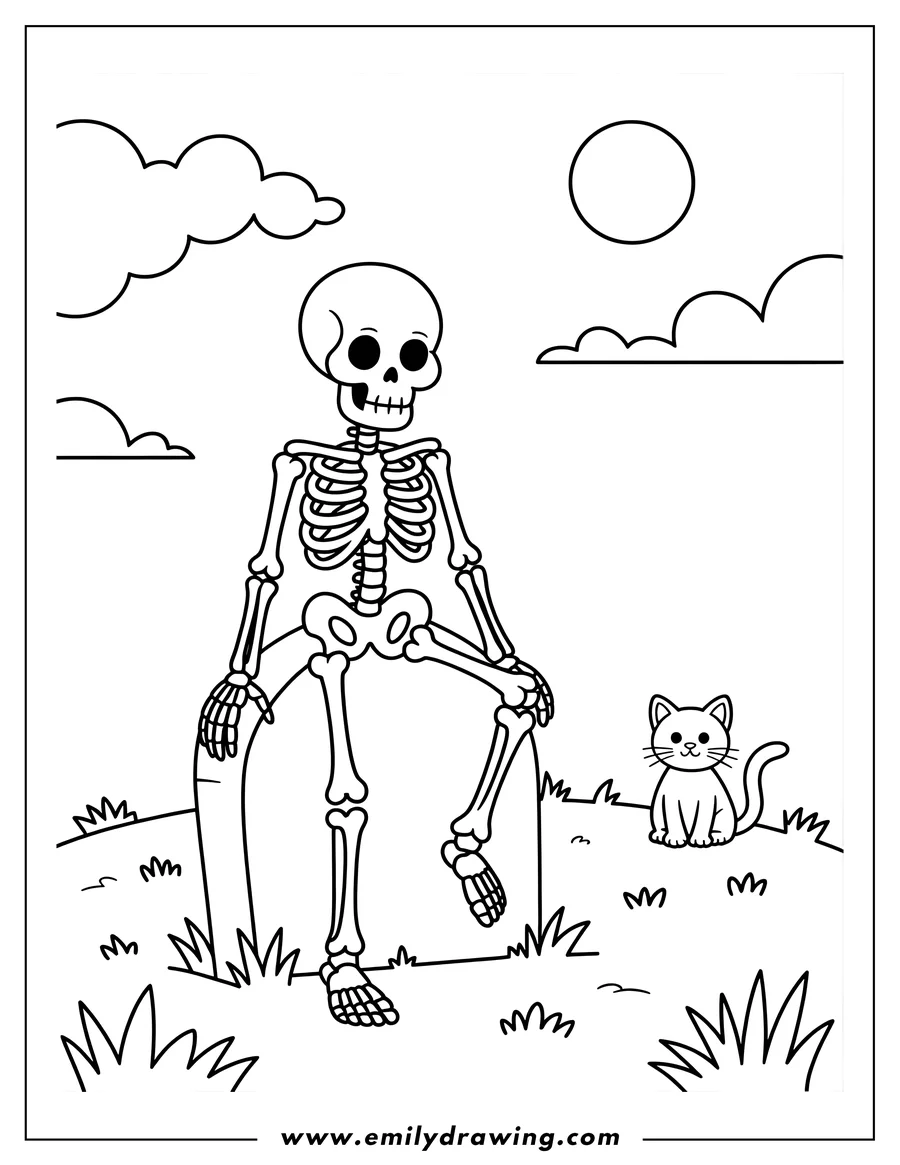 Free printable coloring sheet of skeleton