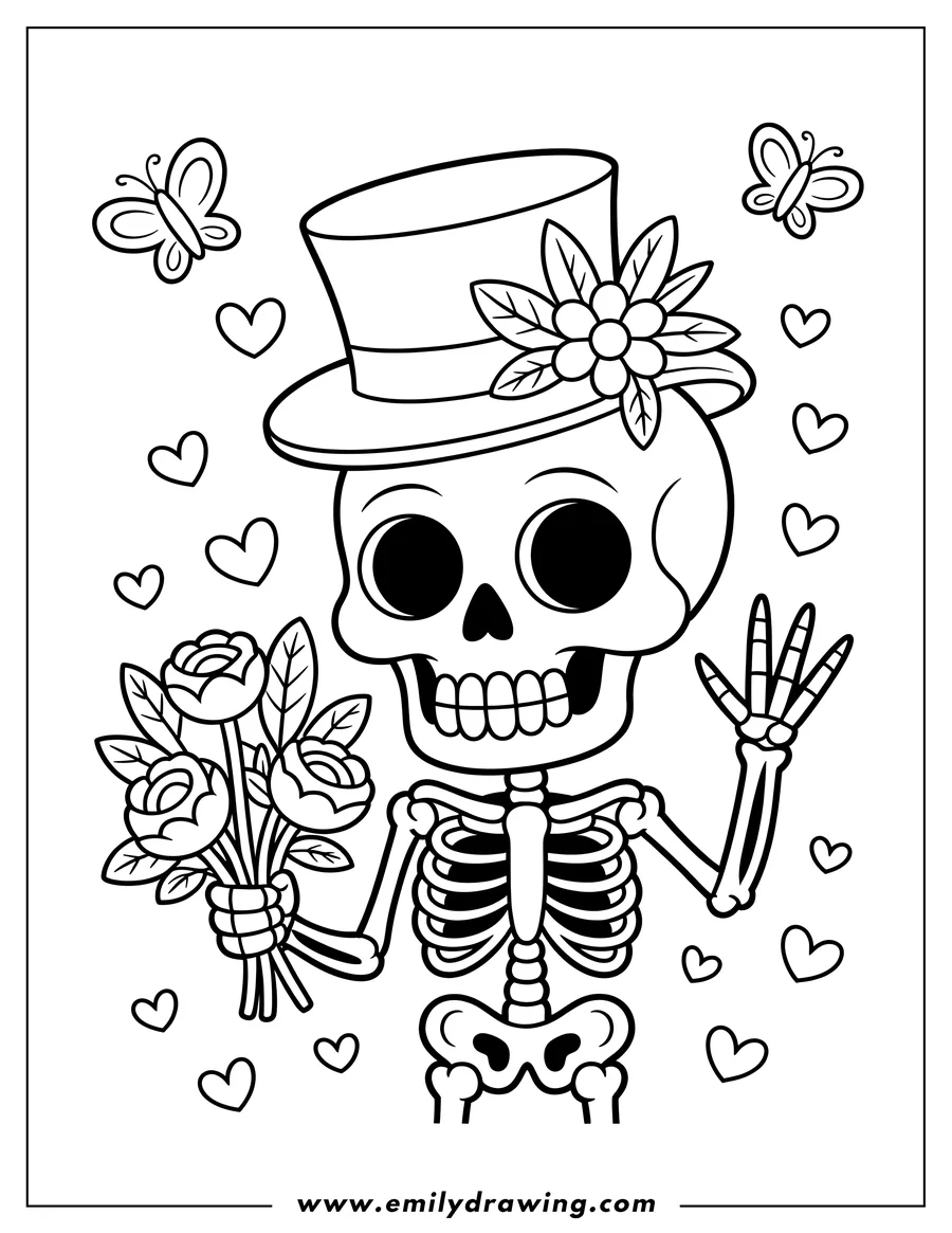 Printable coloring page of skeleton