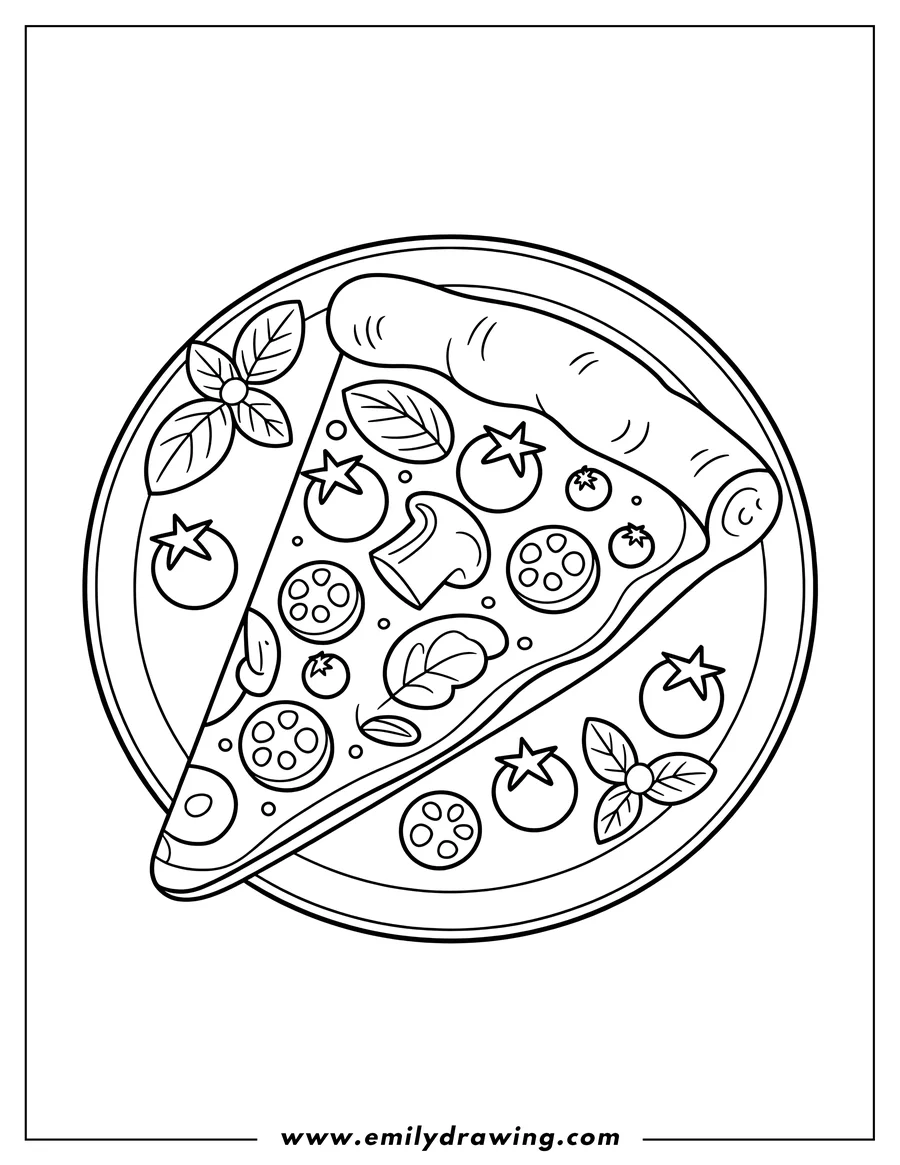 Black and white line art of pizza Slice
