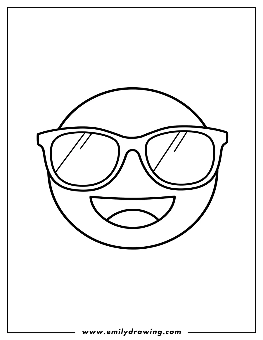 Linear illustration of smiling Face With Sunglasses, emoji style