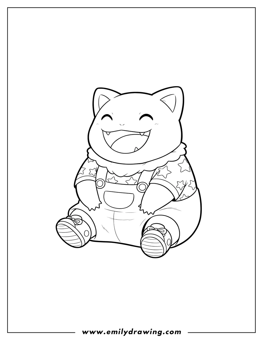 Simple sketch of A smiling Munchlax Preschooler sitting and grinning to color