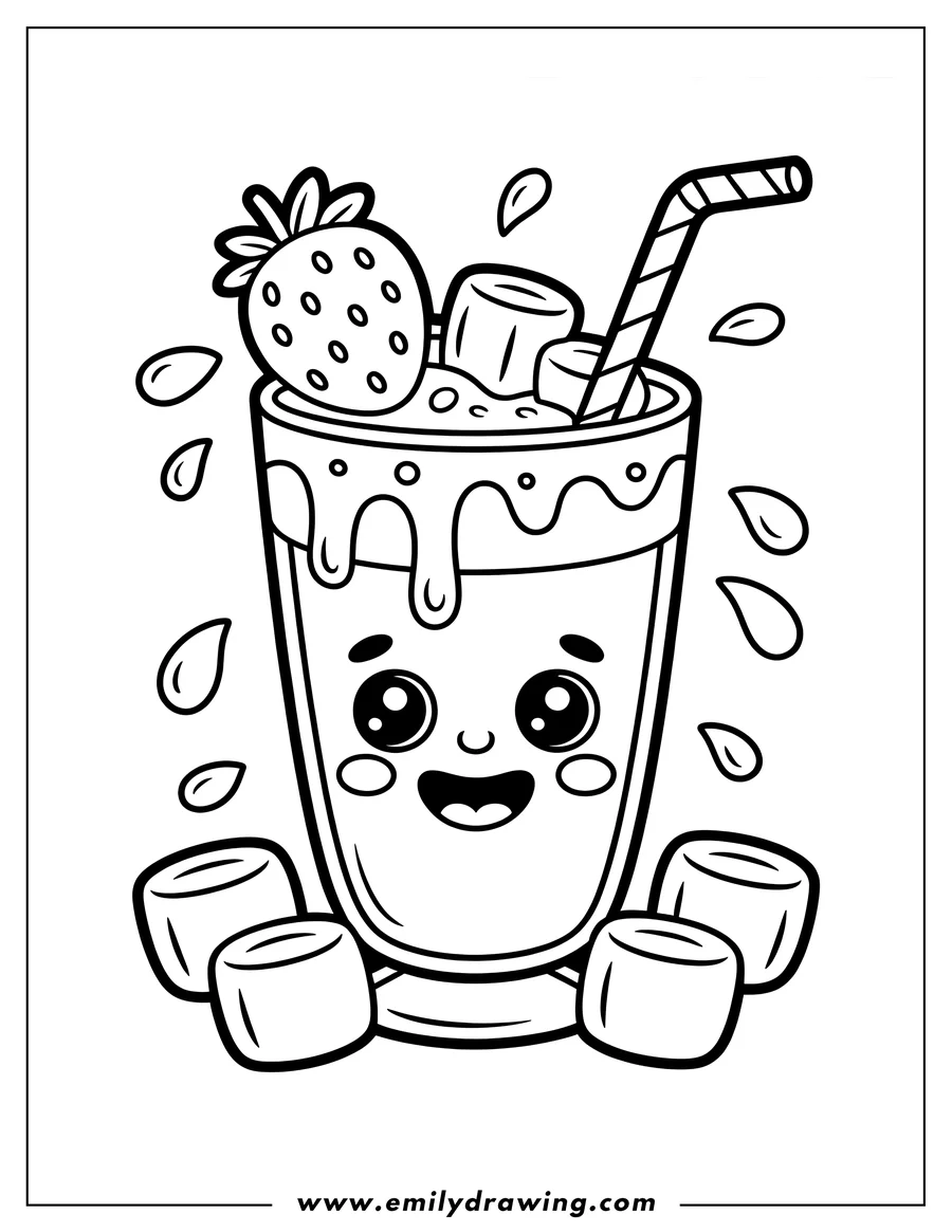 Black and white line art of smoothie