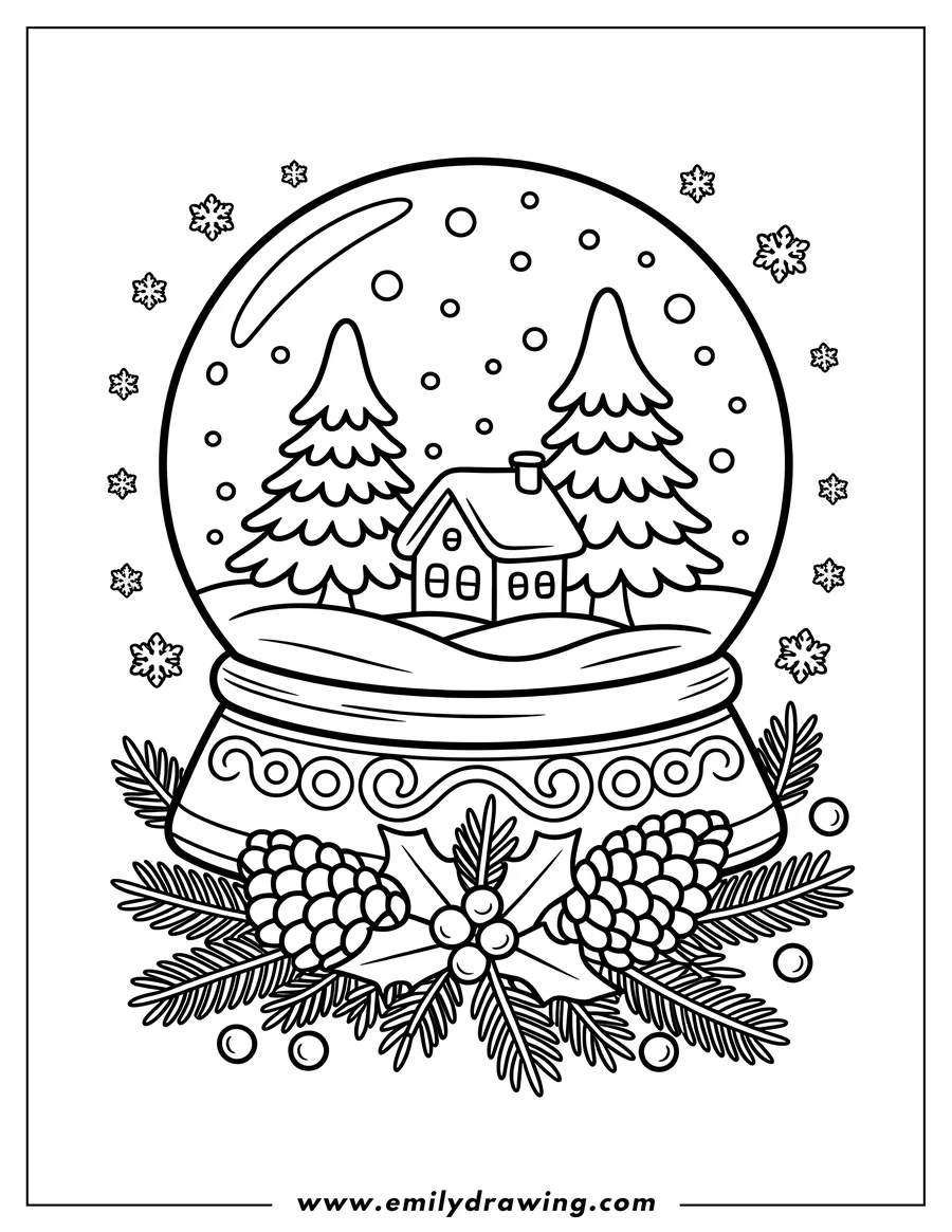 Clean line drawing: snow Globe