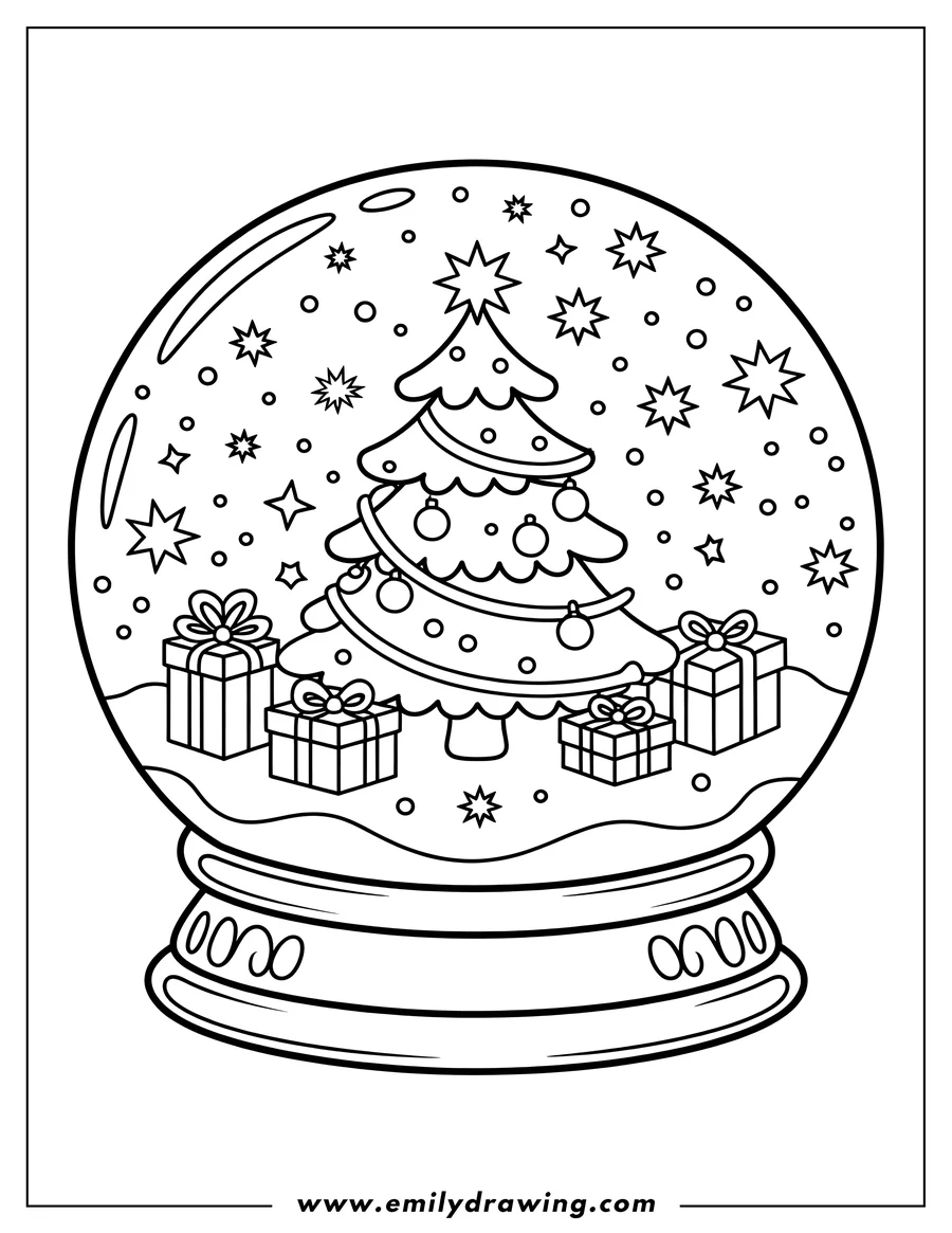 Doodle style coloring picture of snow Globe