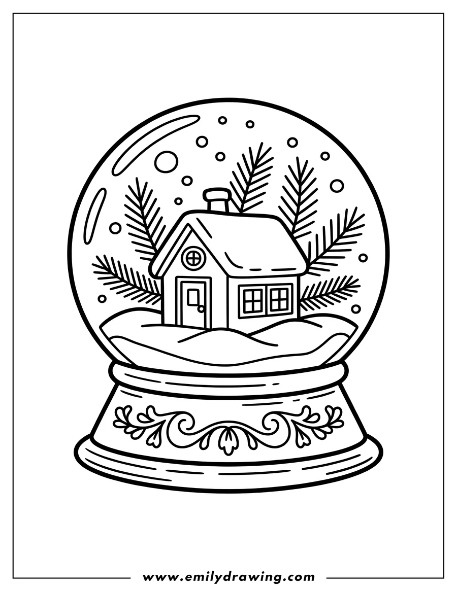 Doodle style coloring picture of snow Globe