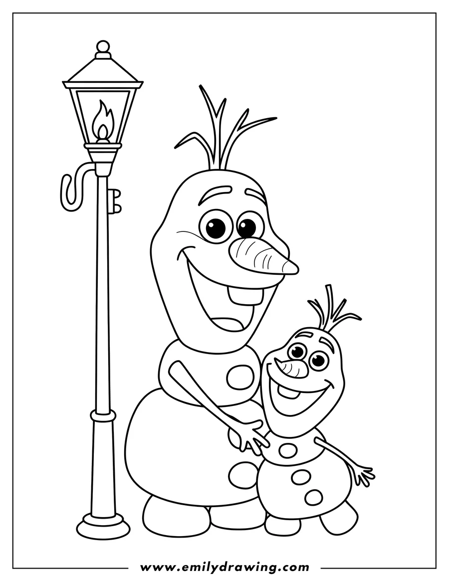 Coloring sheet featuring snowman