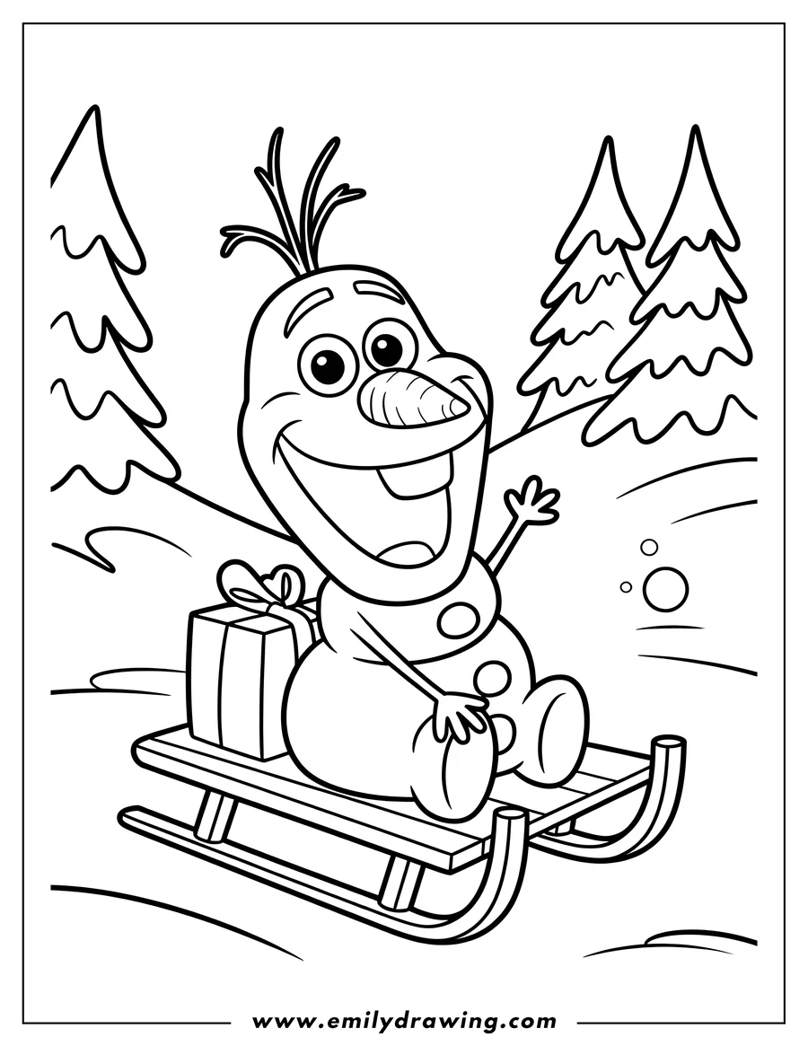 Full page coloring image of snowman