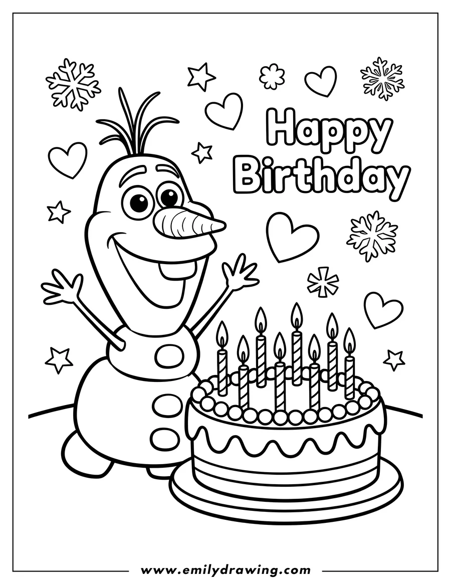 Coloring sheet featuring snowman