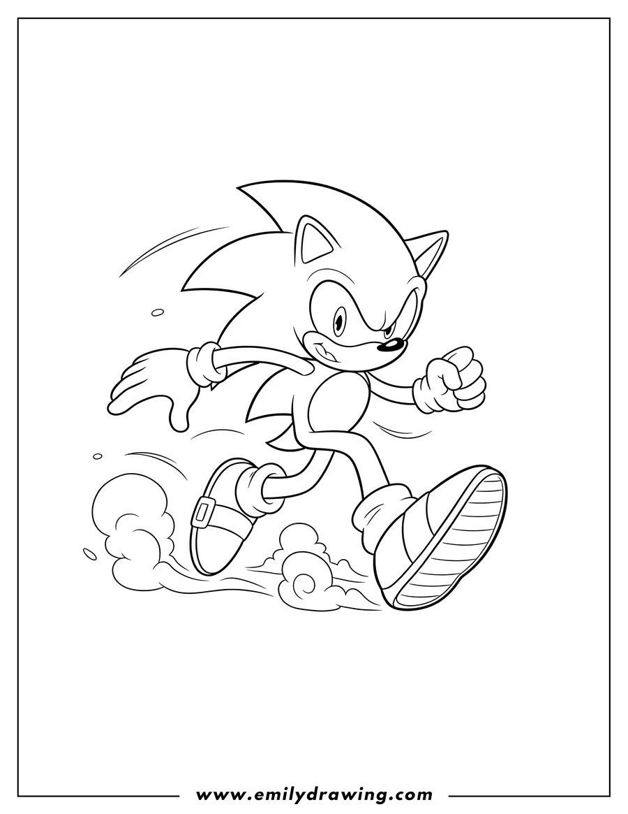 Outline drawing of sonic the Hedgehog running and reaching out