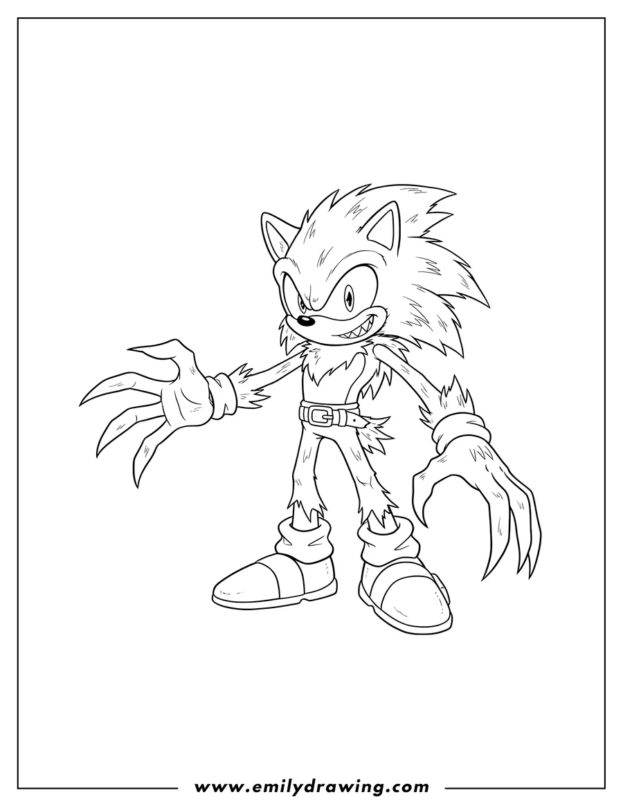 High quality printable sonic Werehog with extended claws for coloring