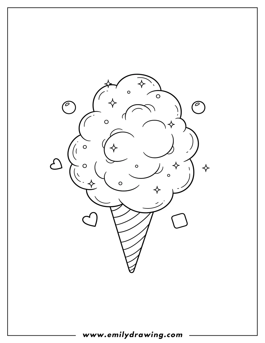 Coloring page for kids: sparkling candy floss
