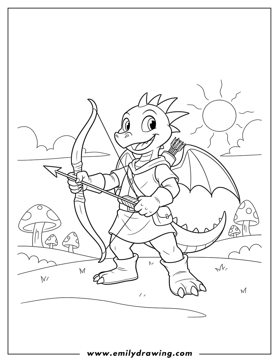 Coloring sheet featuring spyro Hunter standing and smiling with a bow and arrow