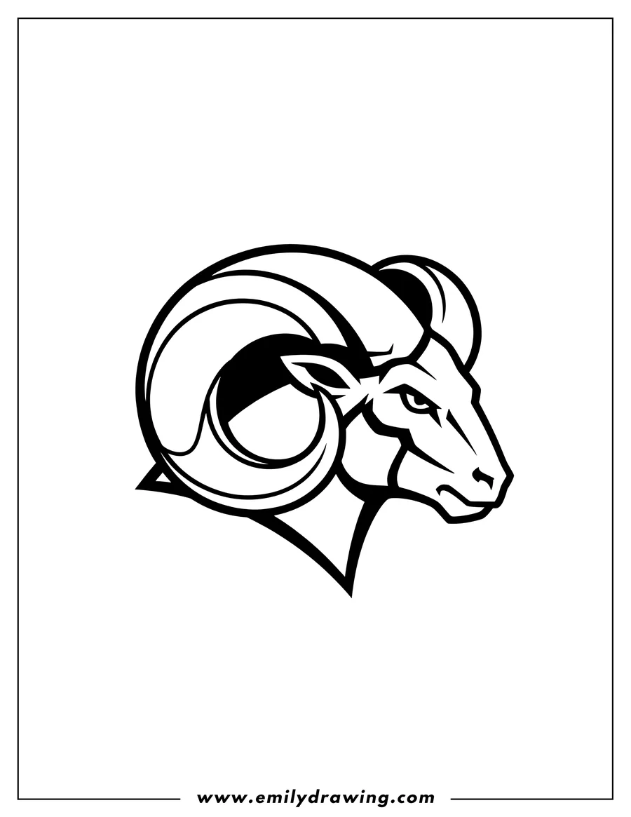 Free printable coloring sheet of st Louis Rams Team Logo, ram's head with curling horn