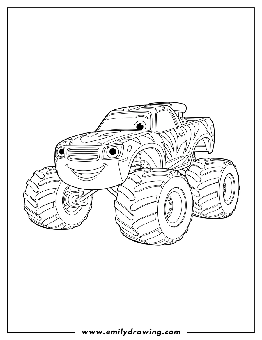 Printable line art of stripes Monster Machine smiling