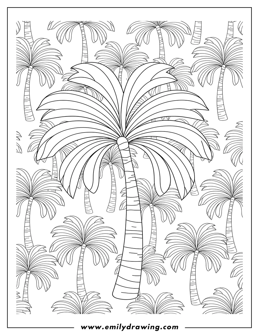 Free to print drawing of stylized Palm Tree Pattern with fan-like fronds