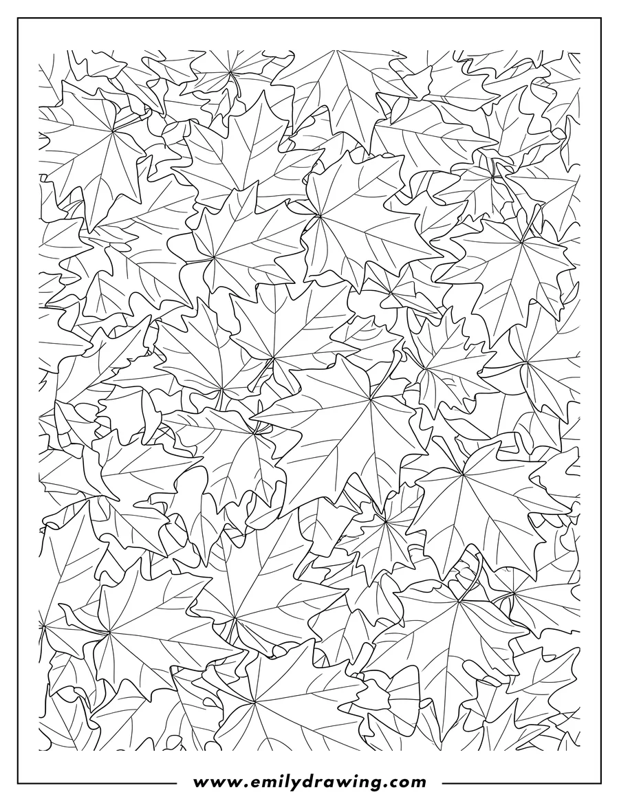 Downloadable coloring page of sugar Maple Leaves On Ground To Color, overlapping in a seamless pattern