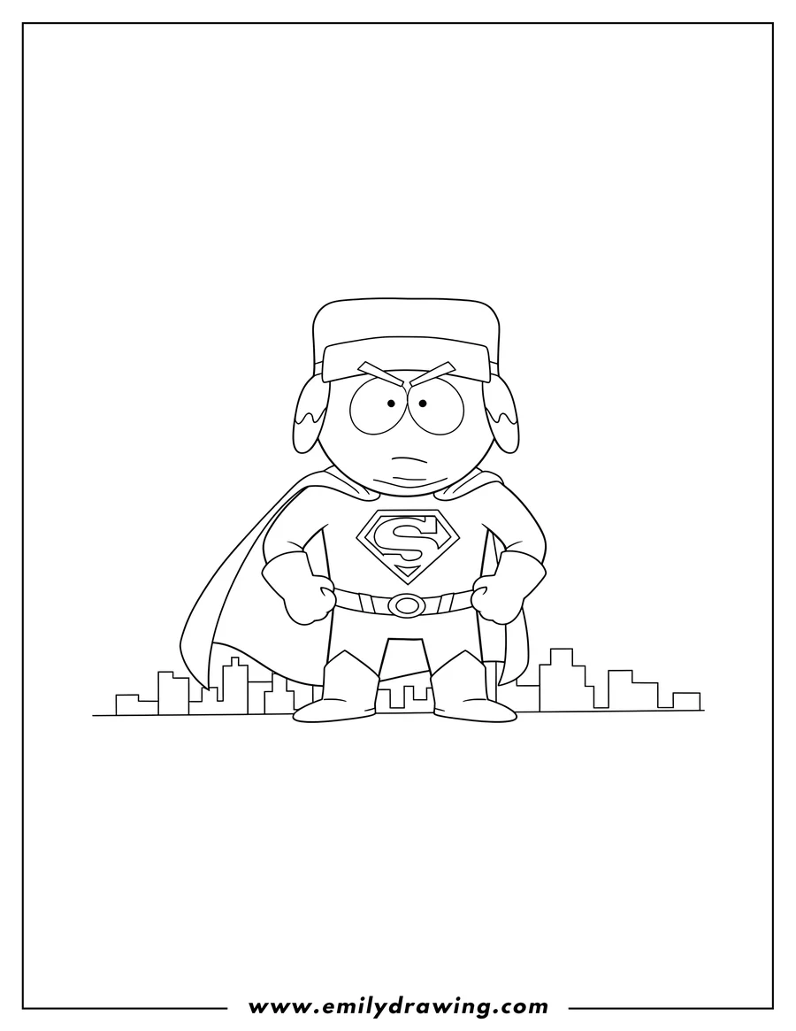 High quality printable craig Tucker South Park as Super Craig with an 'S' on his chest and a determined expression for coloring