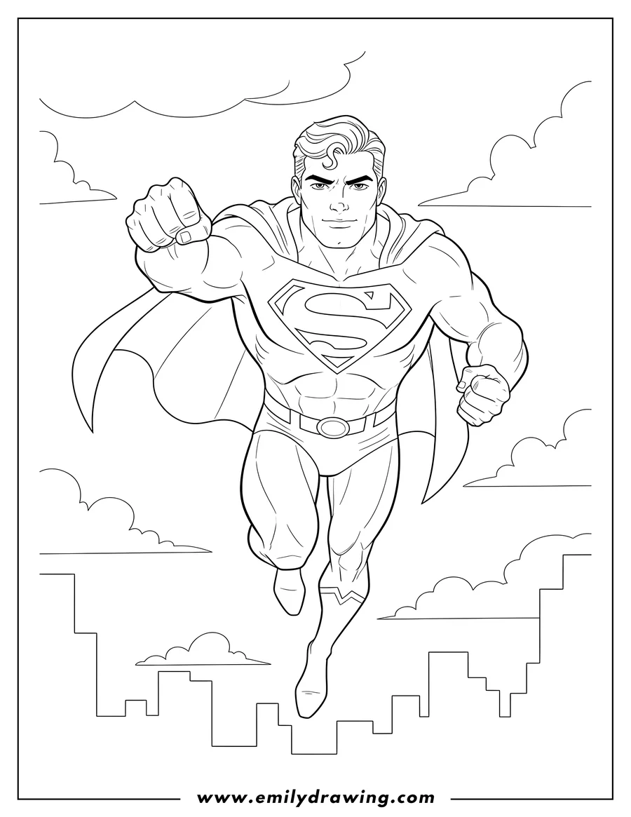Free printable coloring sheet of superhero Movies Movies, Superman flying heroically