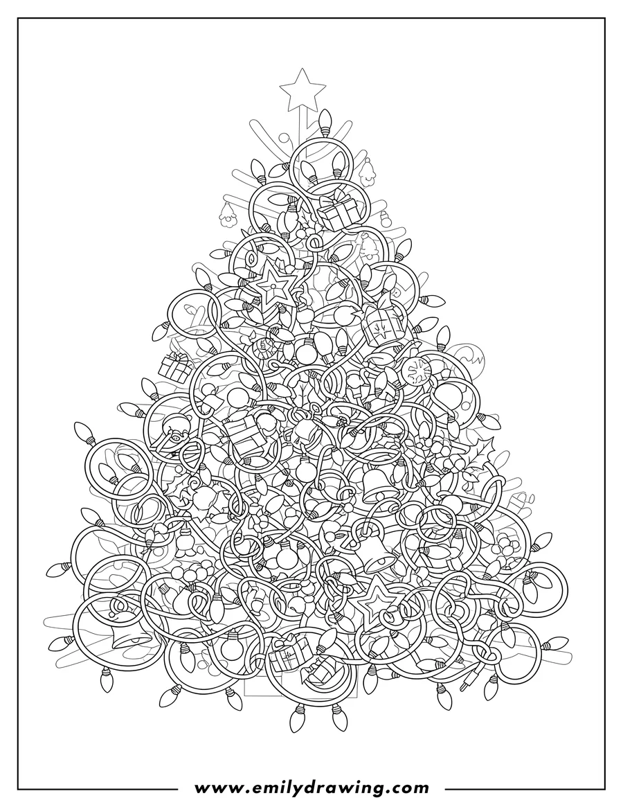 Free printable coloring sheet of full festive tangled Christmas lights to color