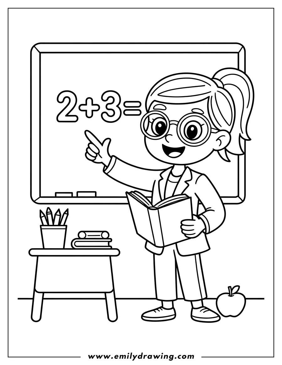 Free printable coloring sheet of teacher
