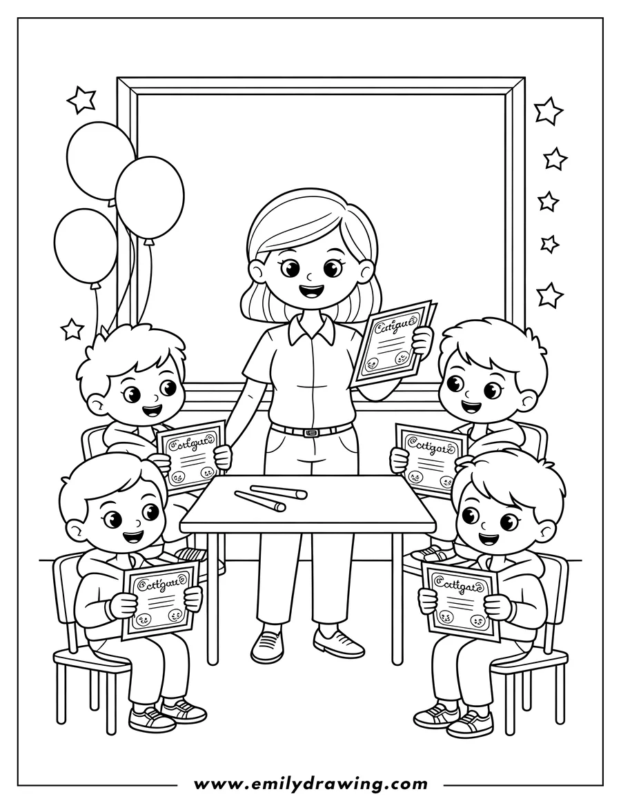 PDF style coloring page: teacher