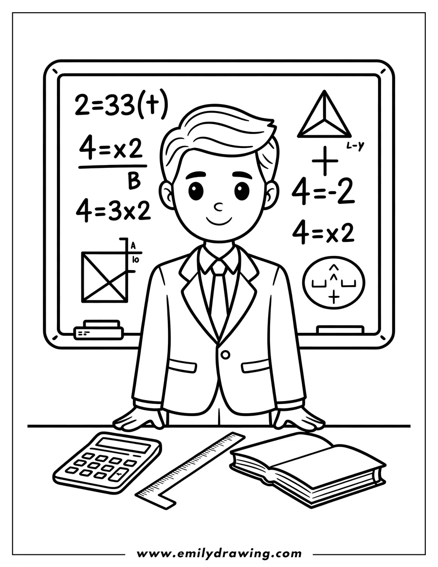 Clean line drawing: teacher