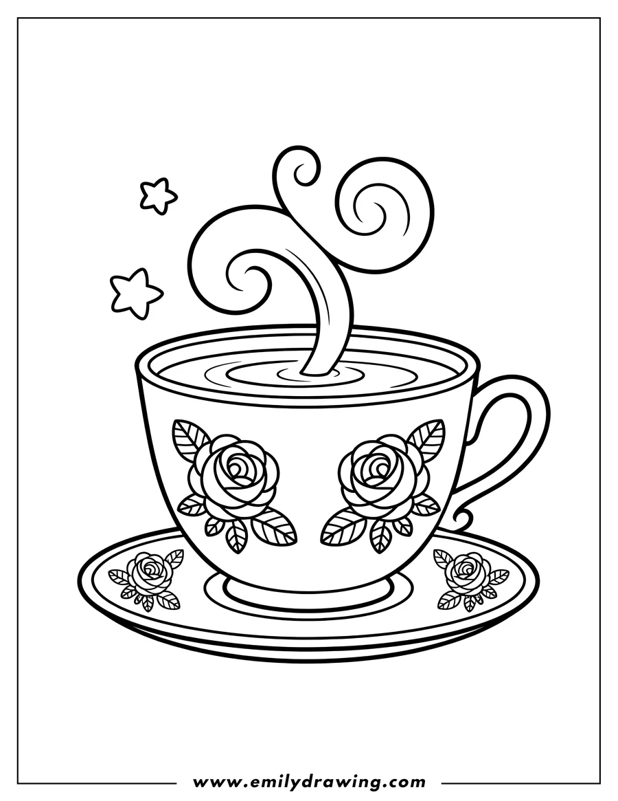 Coloring page for kids: teacup and Saucer