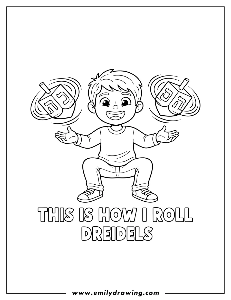 High quality printable this Is How I Roll Dreidels, with two spinning dreidels for coloring