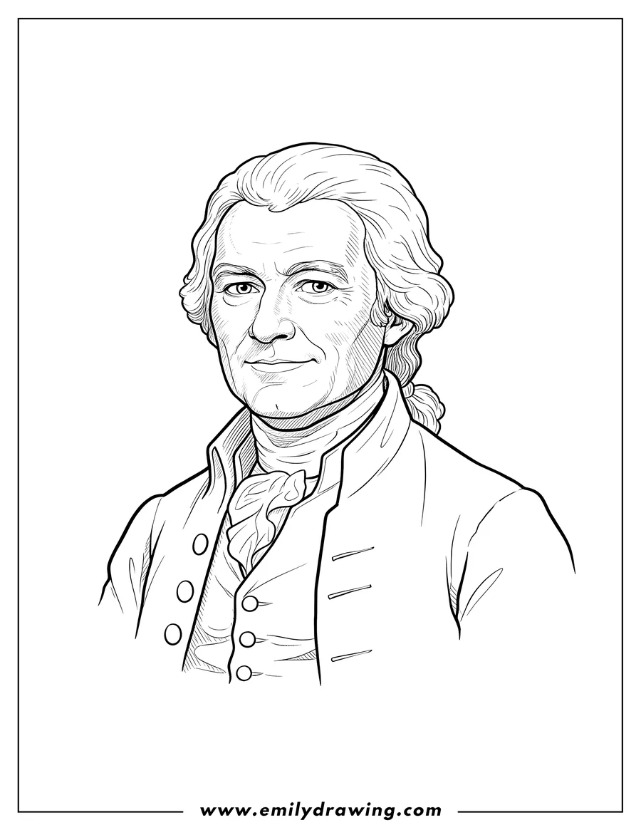 Doodle style coloring picture of united States President Thomas Jefferson portrait