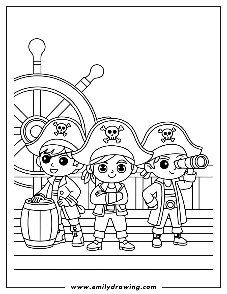 Linear illustration of pirate Child 1