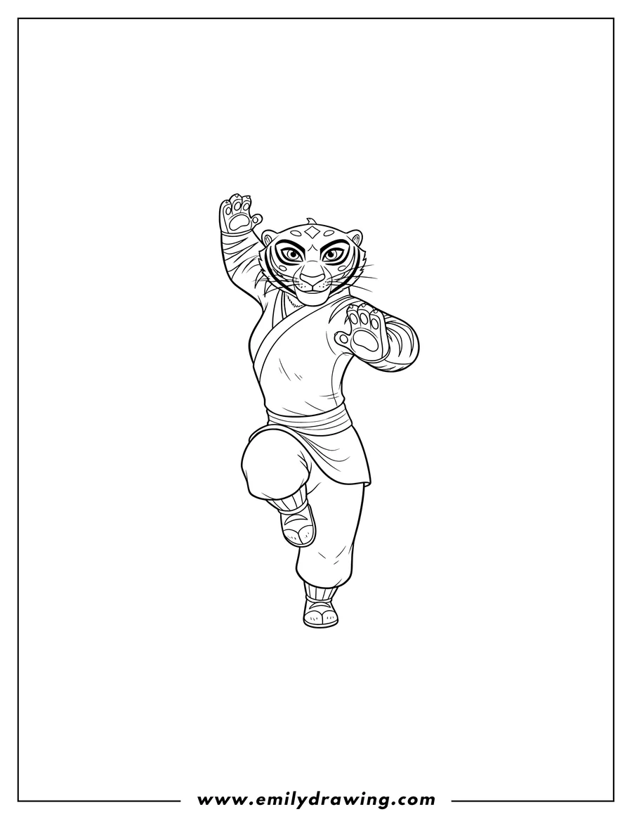 High quality printable tigress Fighting Stance with raised arms for coloring