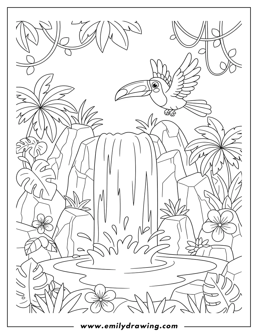 Full page coloring image of toucan