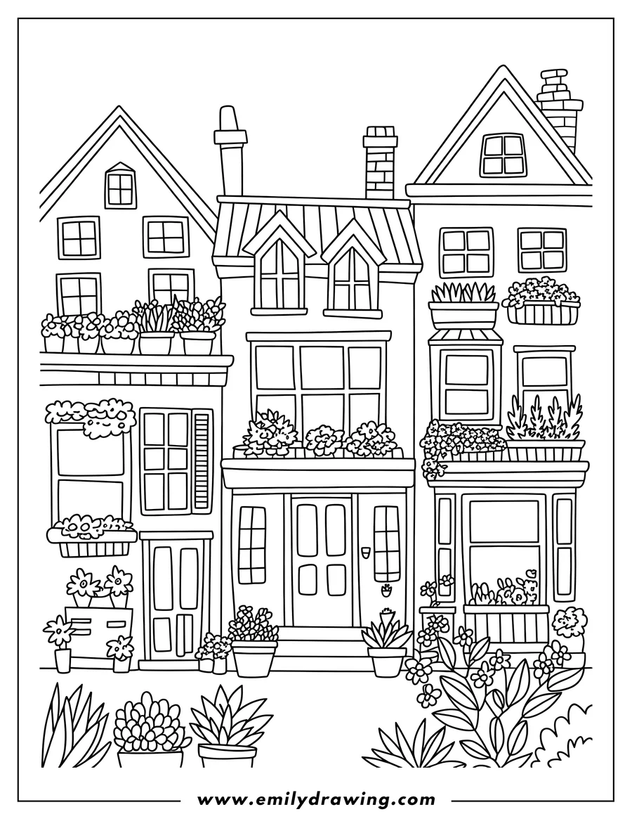 High quality printable townhouses for coloring