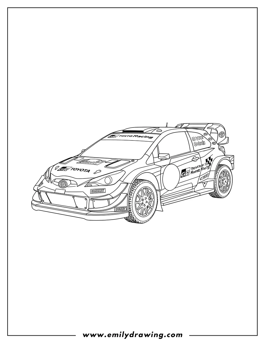 Free to print drawing of toyota Gazoo Rally Race Car from a side-front view