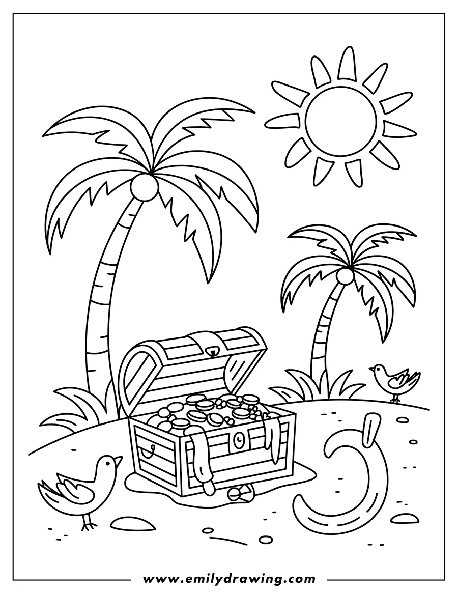 Coloring sheet featuring treasure Chest