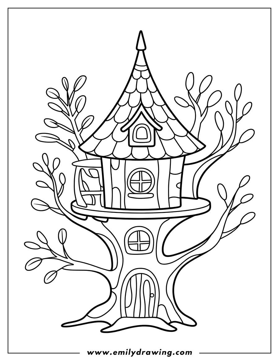 Coloring page of treehouse